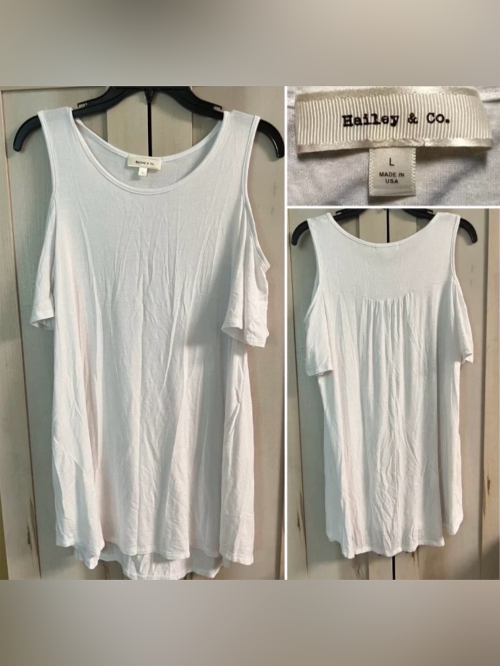 White - Size Large - Womens Short Sleeve Cold Shoulder Blouse By Hailey & Co